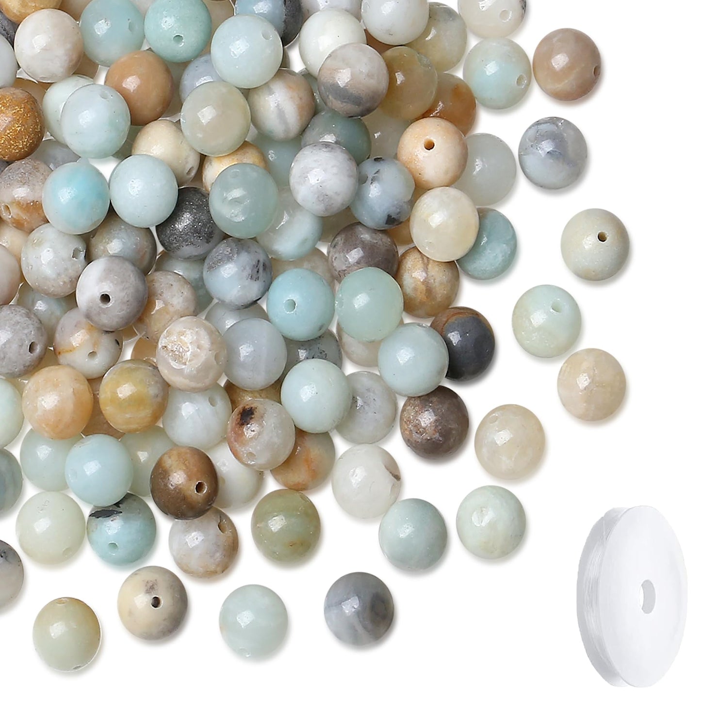 NUKAYAI Natural Stone Beads 100pcs 8mm Amazonite Polish Round Stone Beading Loose DIY Smooth Beads for Bracelet Necklace Earrings Making