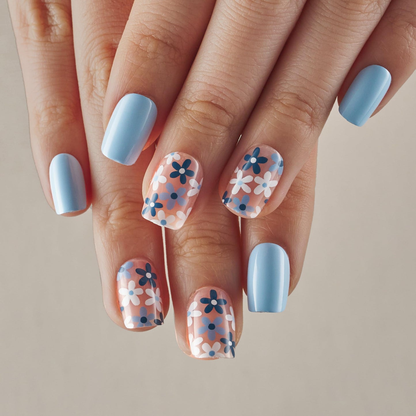 Curvlife Press On Nails Acrylic False Nails Kit with Glue, File & Adhesive Tabs - Azure Blue Flower, 30pcs