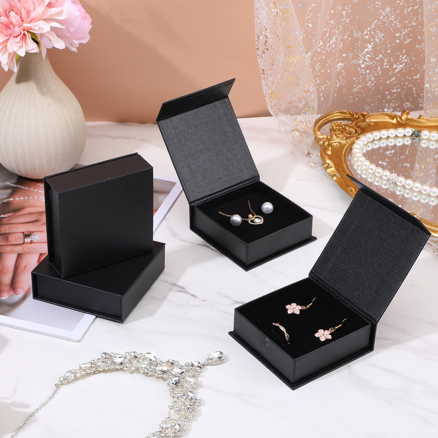 Xaajooio 20 Pcs Black Small Jewelry Gift Boxes with Cotton Filled and Lids, 3.54 x 1.18 Inches, for Necklace Earring Ring Storage Display and Gift Packaging