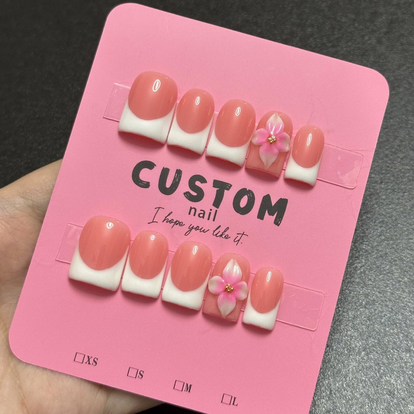 Summer Press on Nails Medium Square Pink White Handmade French Flower Glossy False Nails Easy Application Durable Comfortable Trendy Women Girls Nails Art Accessories 10 Pcs S