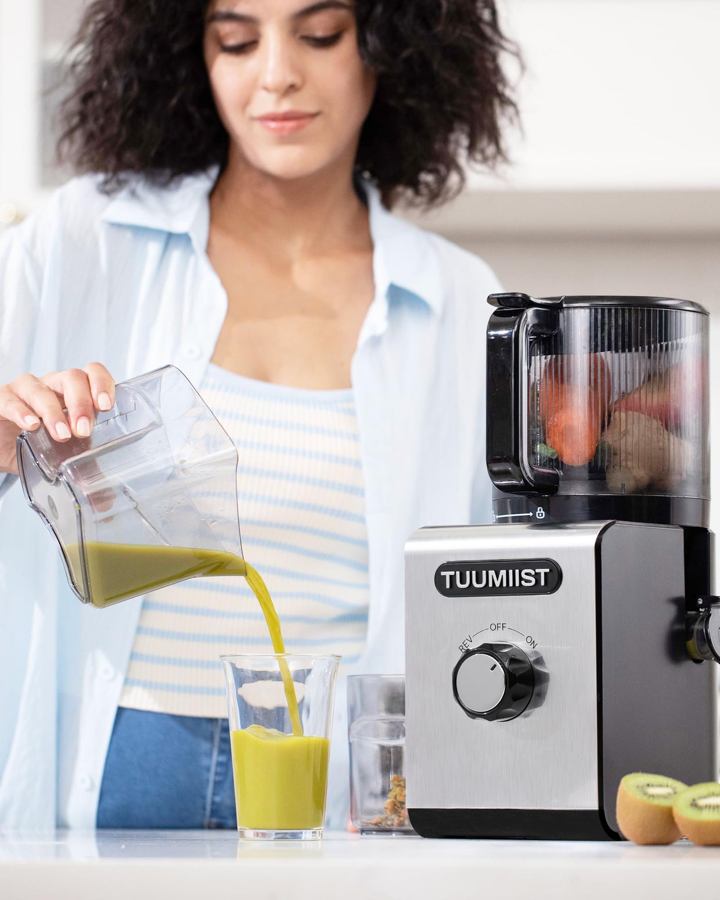 Cold Press Juicer Machine, 6.5" Large Feed Chute Masticating Extractor, Easy to Clean for Whole Fruits & Vegetables, High Yield