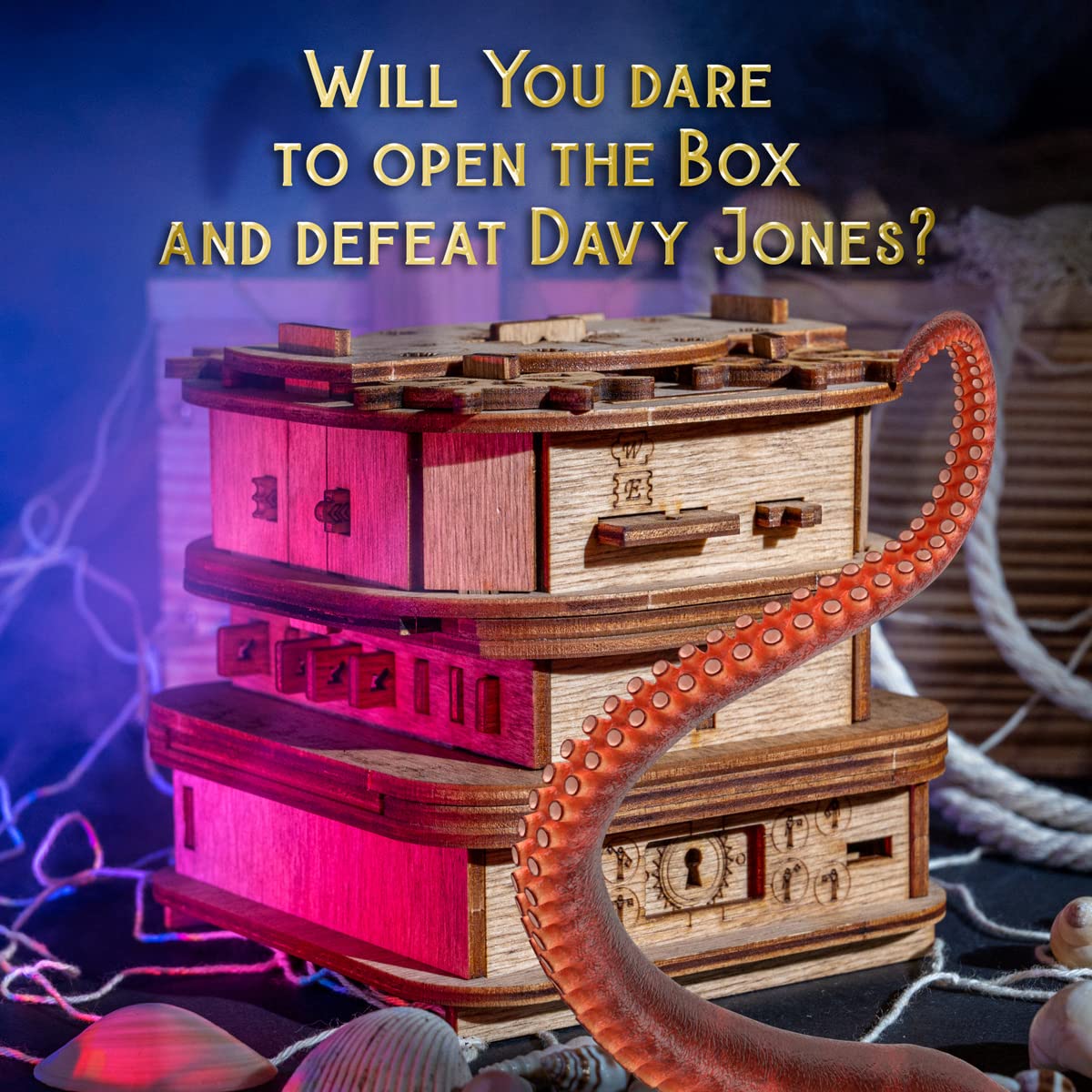 iDventure Cluebox - Davy Jones Locker - Escape Room Game - Pirate Puzzle Box - Gift Box - 3D Wooden Puzzle for Adults - Wooden Jigsaw - Brain Teaser - Birthday Gift Gadget for Men - Money Box