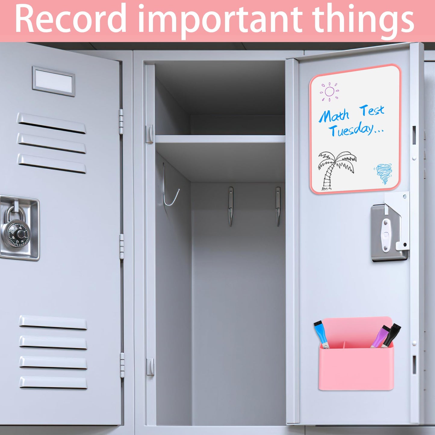 HAUTOCO Locker Accessories Kit, Back to School Essentials 10 Pieces Locker Organizer Supplies for School Work, Includes Whiteboard, Mirror, Magnetic Dry Erase Markers Holder and More, Pink