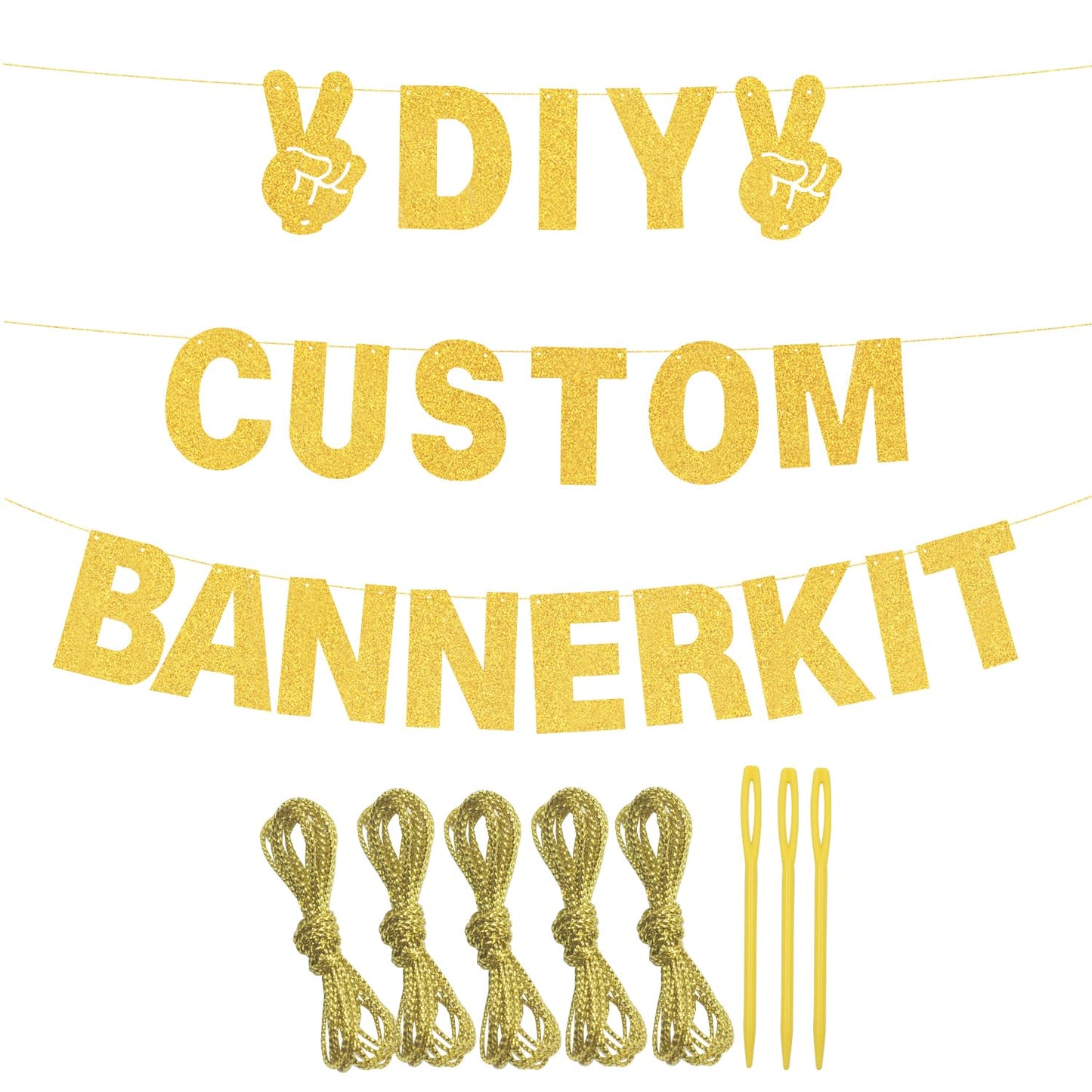 129Pcs DIY Custom Letter Banner Glitter Customizable Banner Kit 0-9 Numbers DIY Happy Birthday Letters Light Rope Personalized Banners for Wedding Birthday Party Decorations Supplies(Dazzling Glod)
