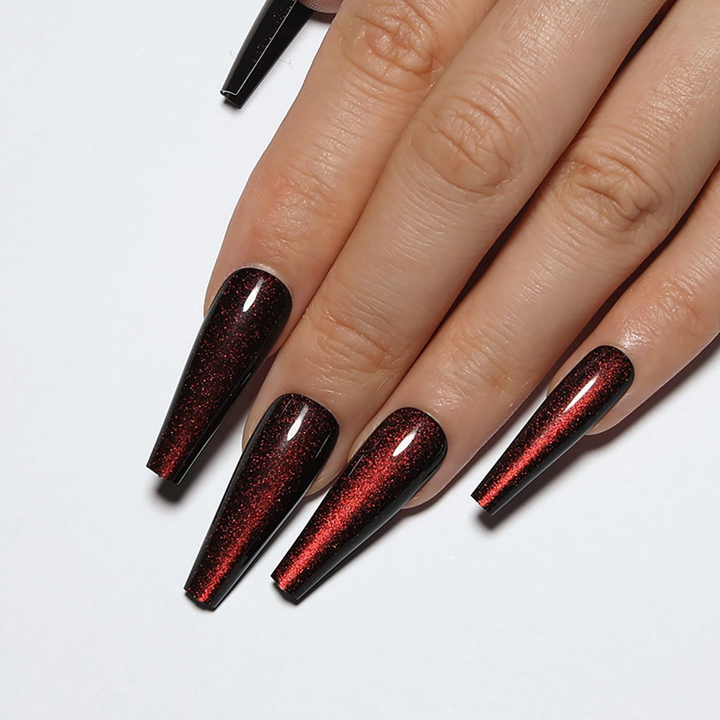 Handmade Press on Nails - Dark Red Fake Nails | Velvet Effect Design Acrylic Nails | Glossy,Glitter,Gradient Color,Reusable Long Nails | 12 Sizes - 24 Nail Kit with Jelly Glue