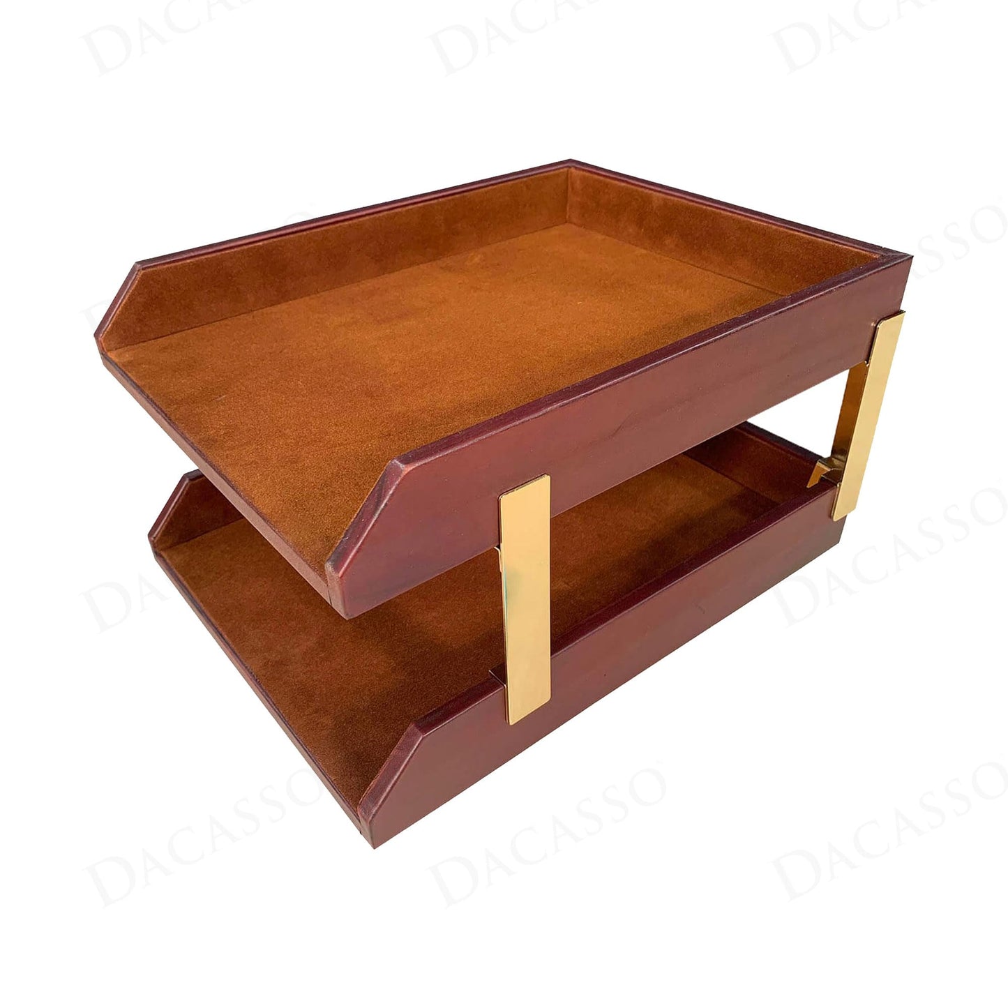 Dacasso Mocha Leather 10-Piece Desk Accessory Set - Organization Essentials & Executive Decor - Luxury Leather Blotter for Office Organization