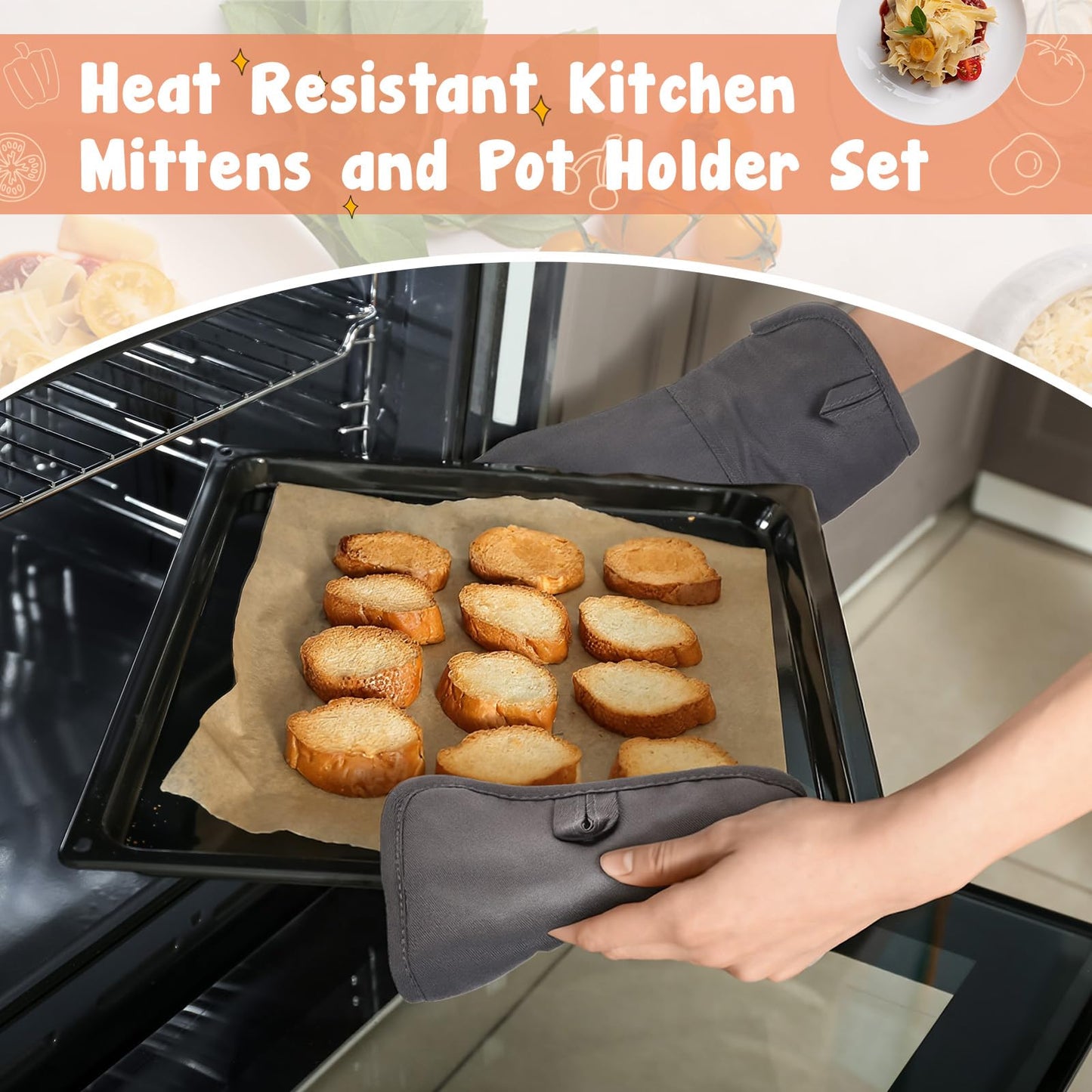 Hillsuren 37 Pcs Oven Mitts and Pot Holders with Silicone Kitchen Utensils Set Silicone Cooking Utensils Set with Holder, Kitchen Towels, Heat Resistant Gloves for Christmas Baking Cooking(Dark Gray)