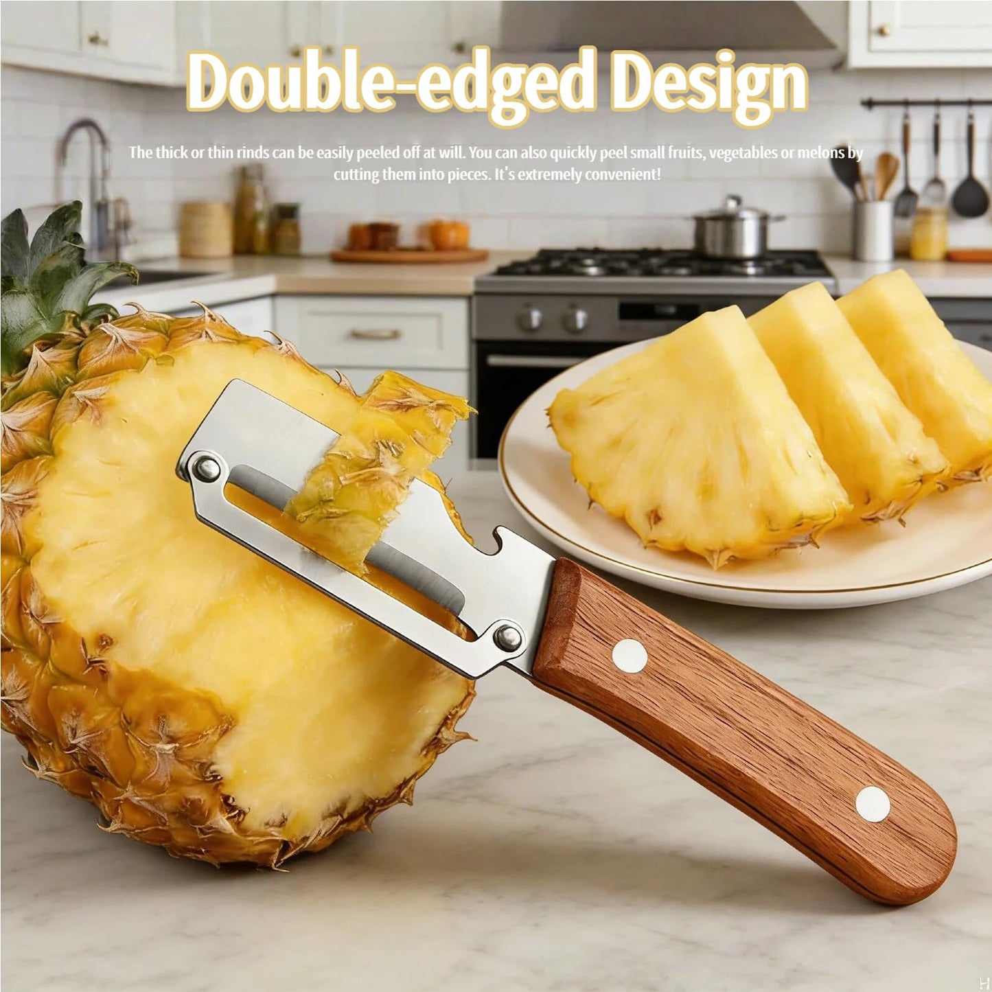 Vegetable Peelers for Kitchen, Multi-functional Vegetable Peeler for Kitchen,Peeler with Wooden Handle and Bottle Opener