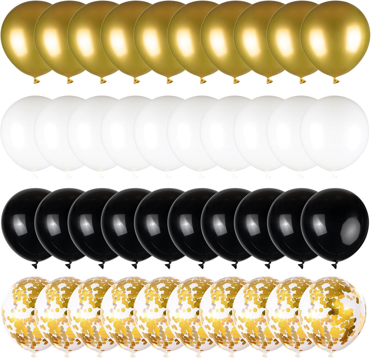 50pcs Black Gold and White Balloons with 12inch Metallic Gold and Black Confetti Balloons for Class of Graduation, 30th 40th 50th Birthday Party Decoration