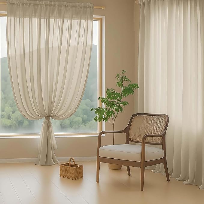 Taupe Sheer Curtains 63 Inch Length 2 Panels, Voile Sheer Curtain for Living Room, Breathable Light Filtering Modern Window Treatments, Soft Fabric Dual Rod Pocket Drapes, 2x42Wx63L Inches