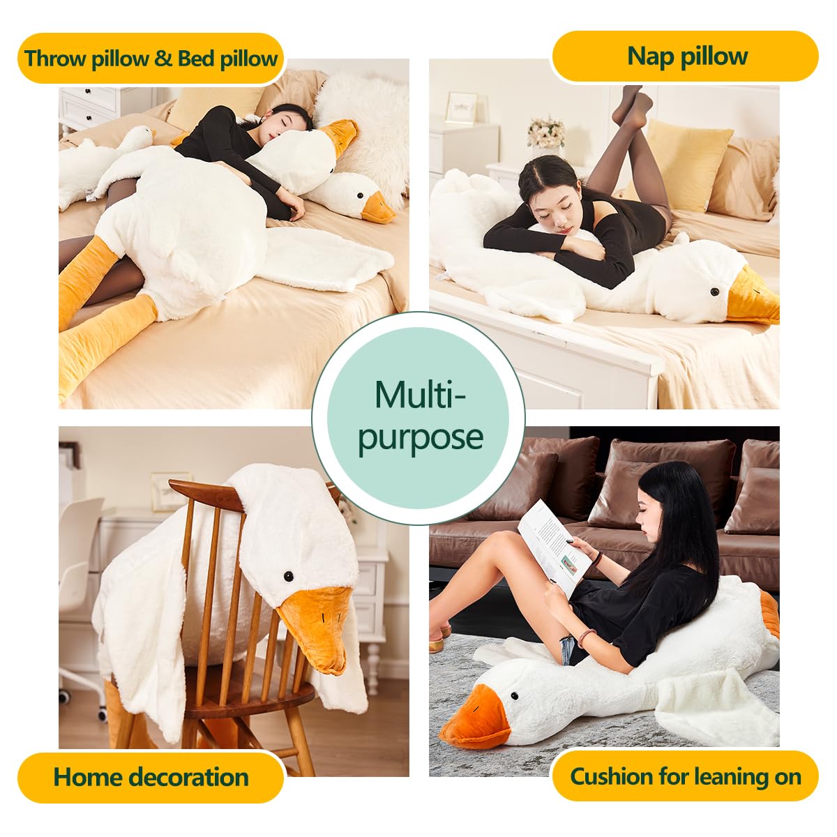 Haengbuk-Goose Stuffed Animal, 74.8in/190cm Giant Sleeping Hugging Pillow, Soft White Swan Plush Toy, for Kids, Friends or Family