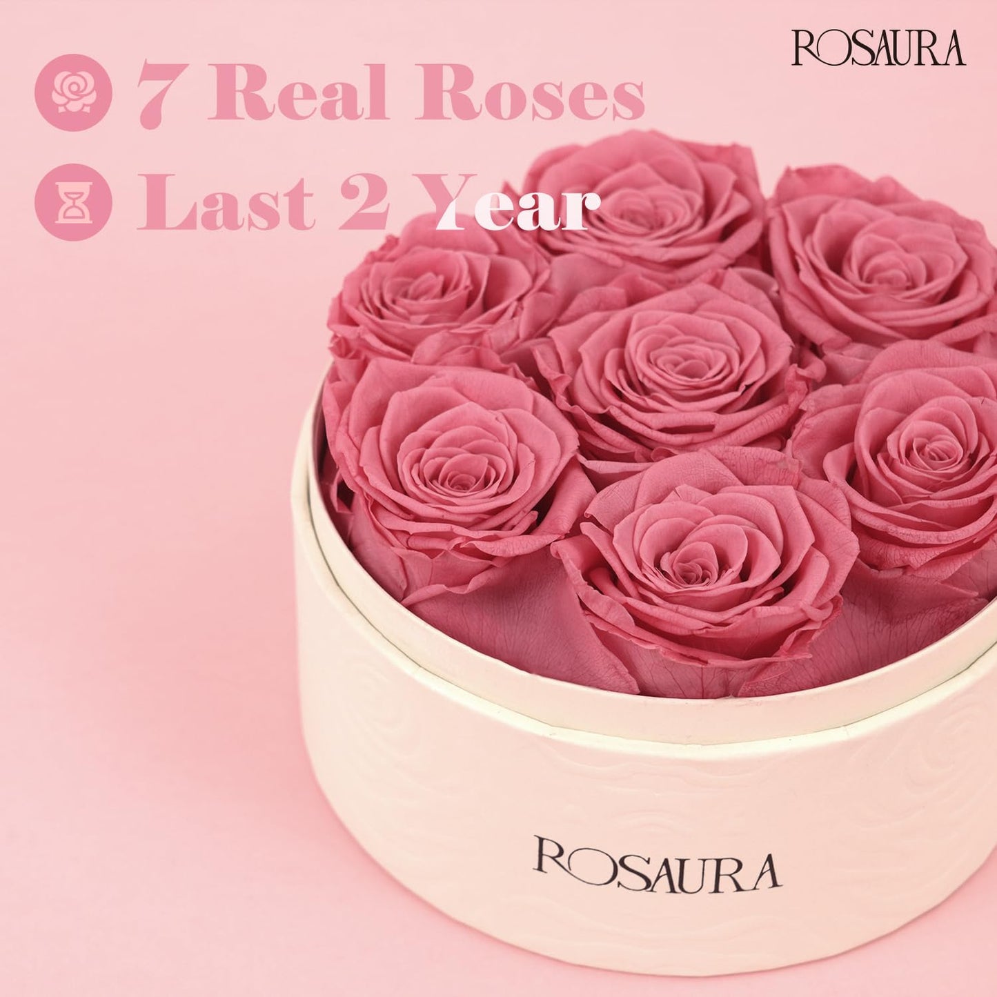 Rosaura Round Preserved Roses Gift Box (Pink, 7 Roses)