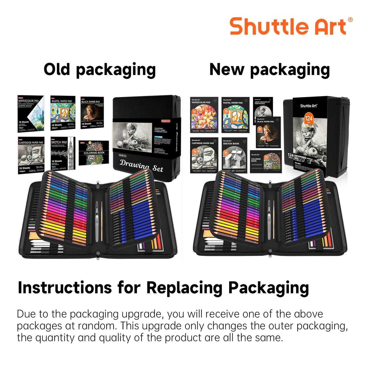 Shuttle Art 124 PCS Drawing Kit, Professional Drawing Supplies with Sketch, Charcoal, Colored, Graphite, Pastel Pencils & Sticks, Complete Drawing Tools and Paper Pads in Zipper Case for Artists&Kids