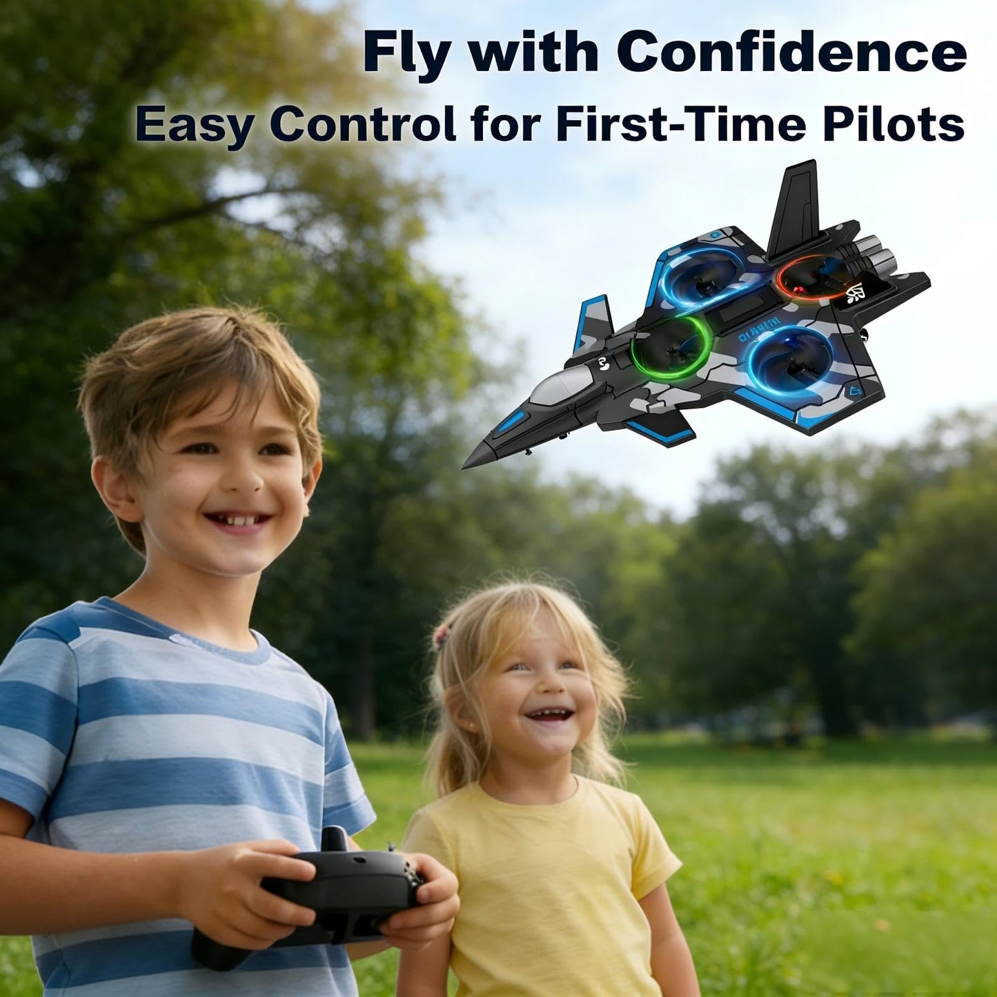 BEACONDESI F47 RC Fighter Drone for Kids, Remote Control Airplane with Altitude Hold, RC Jet Drone Toy with LED Lights, Easy to Fly RC Airplane for Beginners Boys Girls