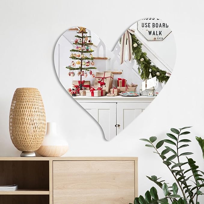 Cute Anti-Scratch Mark Non-Punch Acrylic Heart-Shaped Mirror Set,High Definition Wall Mirrors for Homes, Offices and Children's Rooms, are Not Brittle or Deformable