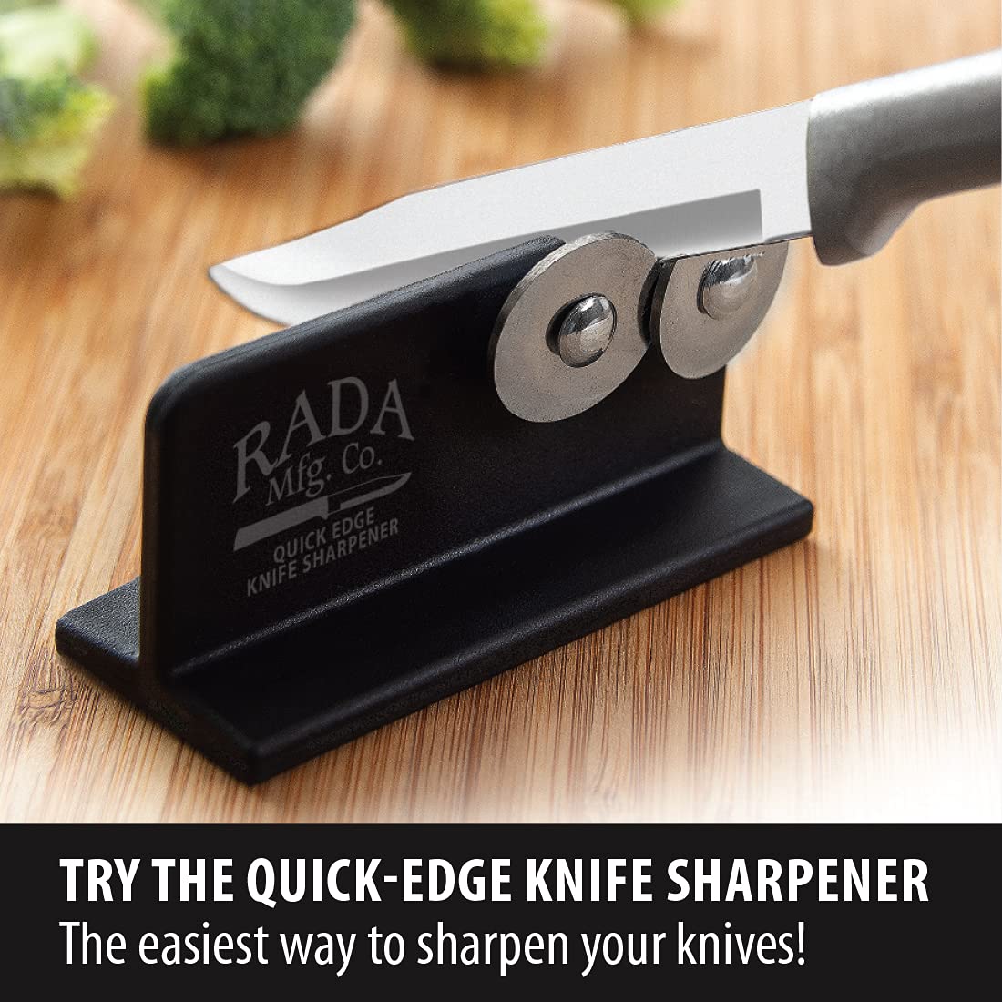 Rada Cutlery Quick Edge Knife Sharpener (R119), 3.5" x 2", Stainless Steel Wheels