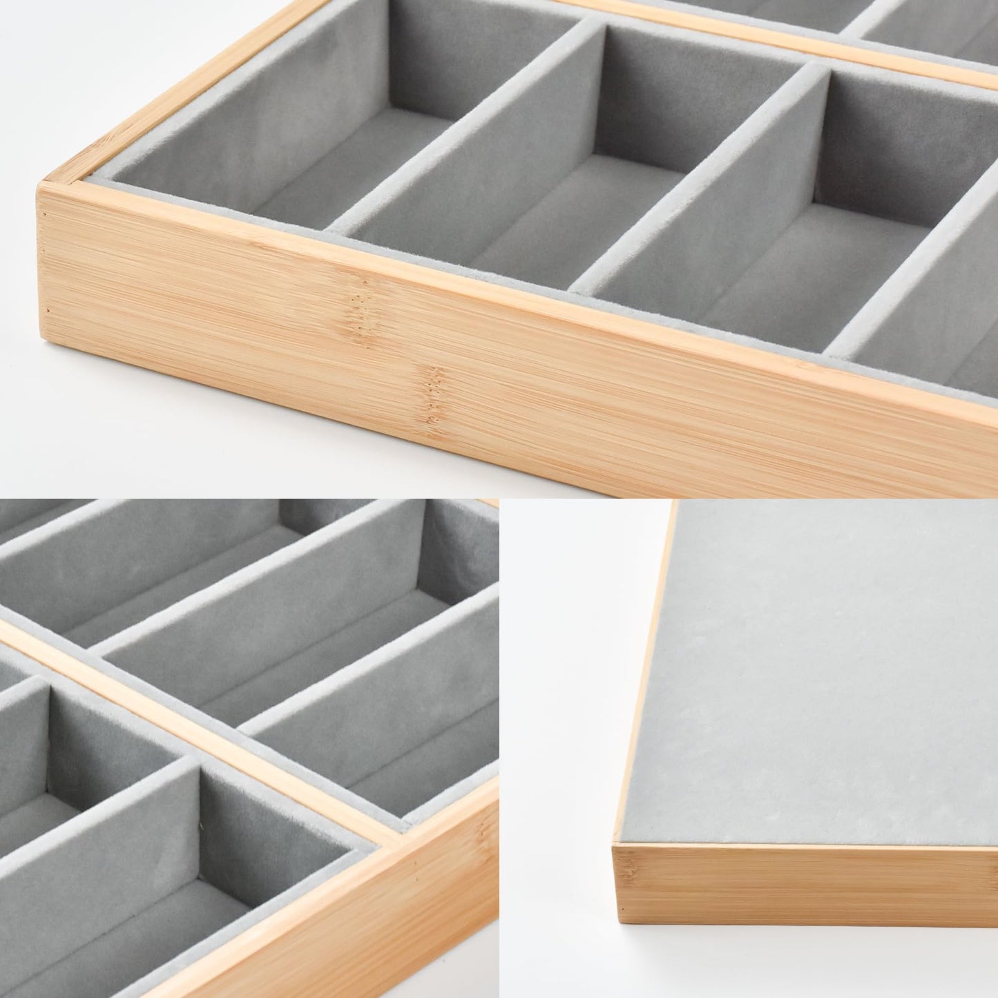 Lunavita Natural Bamboo Velvet Lining Glasses Eyeglass Eyewear Sun glasses Sunglasses Box Storage Case Tray Display Showcase Organizer Box (8 Grids)
