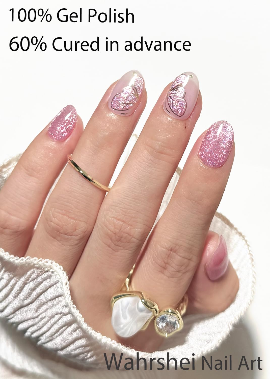 Semi Cured Gel Nail Strips, No LED Lamp Needed, Butterfly Cat Eye Gel Nail Stickers, Wraps for Home Manicure DIY