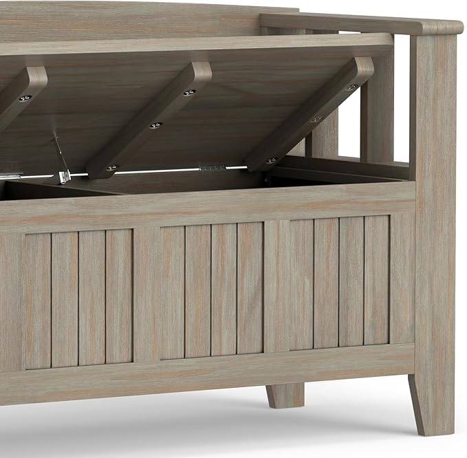 SIMPLIHOME Acadian Entryway Storage Bench - 48 inch Wide Solid Wood Hallway Seat in Distressed Grey, Transitional Bench for Entryway or Living Room with Lift-Up Lid and Spacious Storage