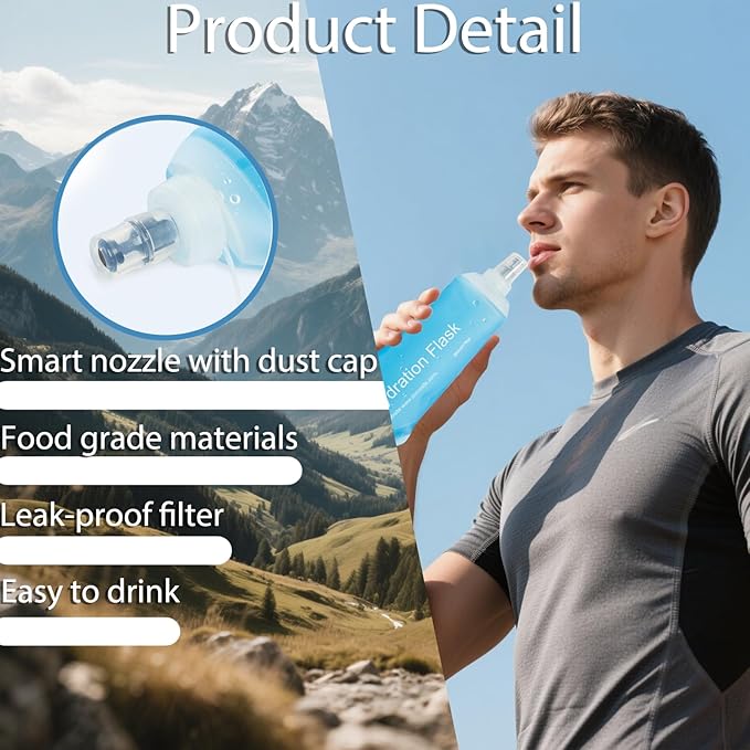 CLINTT 250ml Soft Flask, Foldable Running Water Bottle, TPU Folding Soft Water Flask, BPA-Free Collapsible Flask for Hydration Pack Running Vest, Cycling, Climbing, Hiking - 1Pcs, Blue