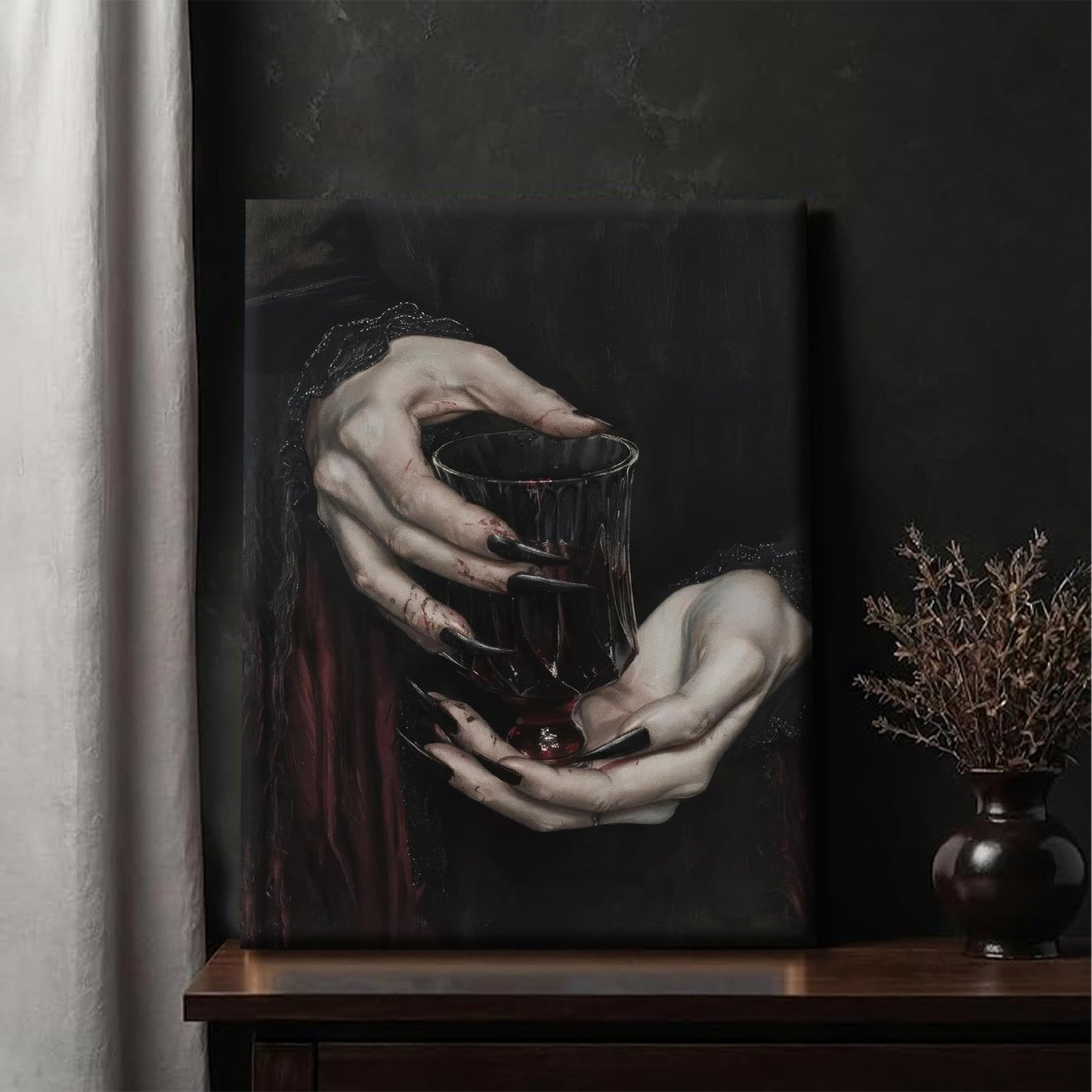 Gothic Canvas Wall Art Dark Academia Vampire Wall Decor Pictures Clawed Hands Dracula Painting Artwork Moody Witchy Spooky Occult Poster Print for Bedroom Office home Decoration 12x16in