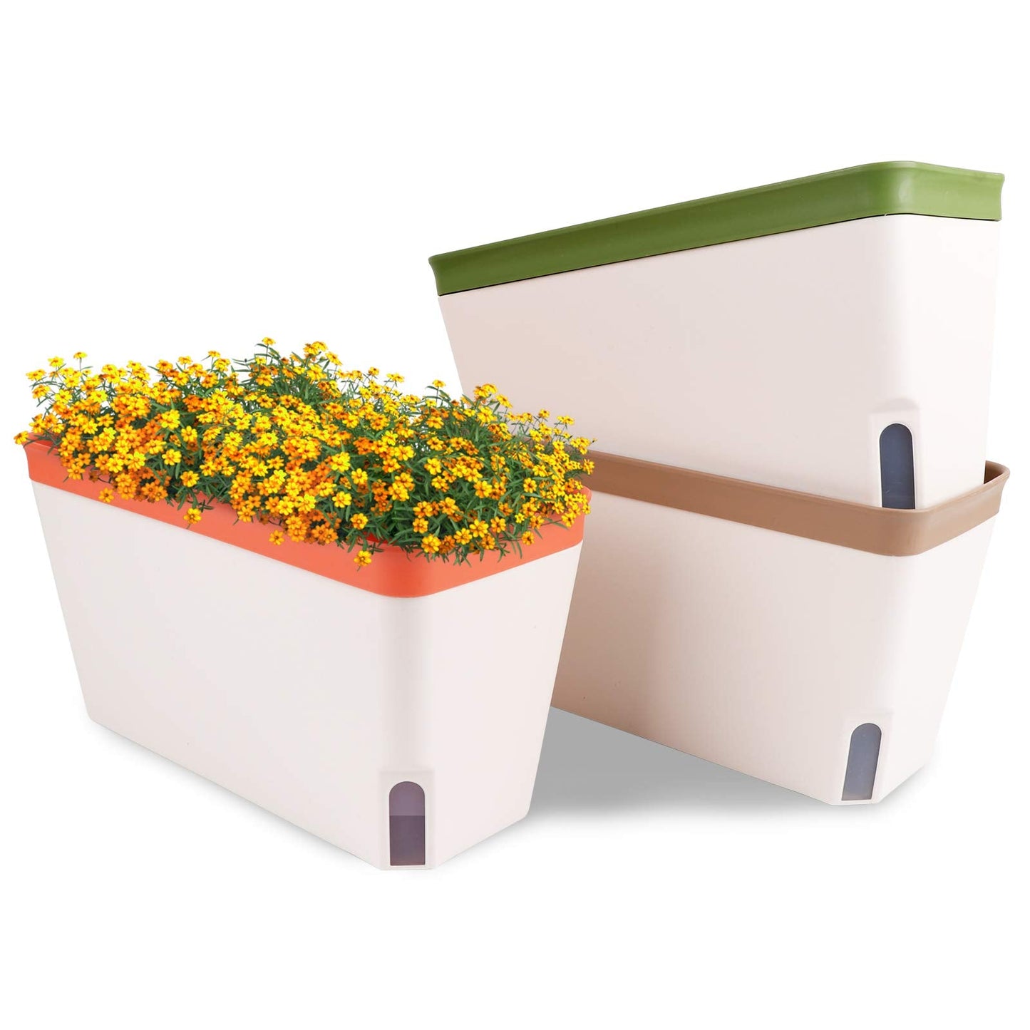 OurWarm 3 Pack Self Watering Herb Planter Set for Windowsill, 10.5In Indoor Herb Garden Planters with Water Level Indicator, Dual Layer Easy Care Pot for Basil, Flowers, Vegetables & Succulent