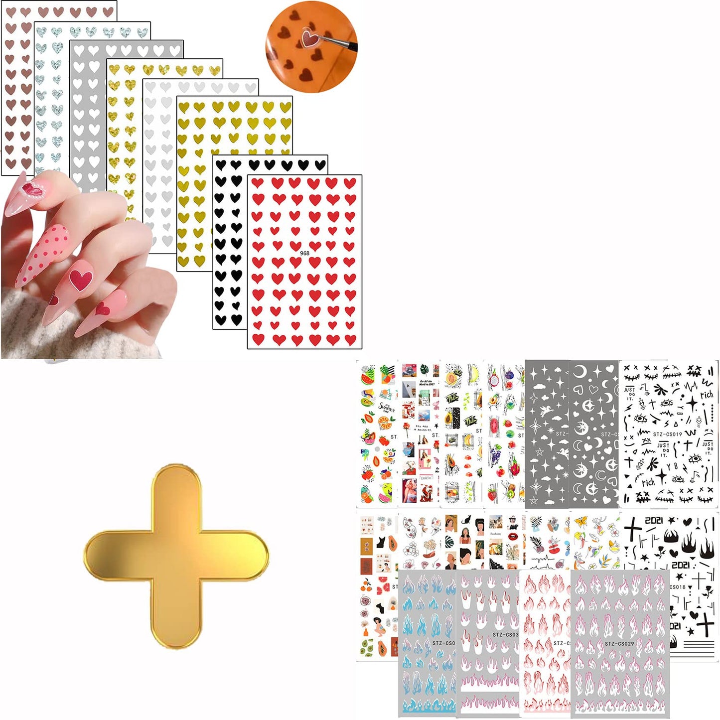 8 Sheets Heart Nail Art Stickers with 18 Sheets Colorful Nail Art Stickers