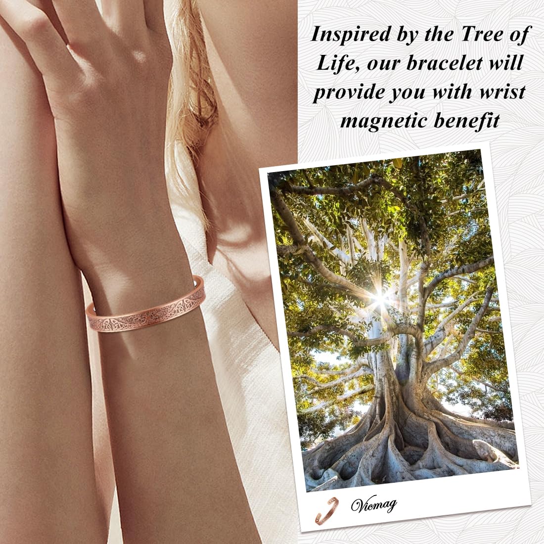 Vicmag Copper Magnetic Women Men Magnetic with Ultra Strength Magnets 100% Solid Pure Copper Gift (9X Tree)