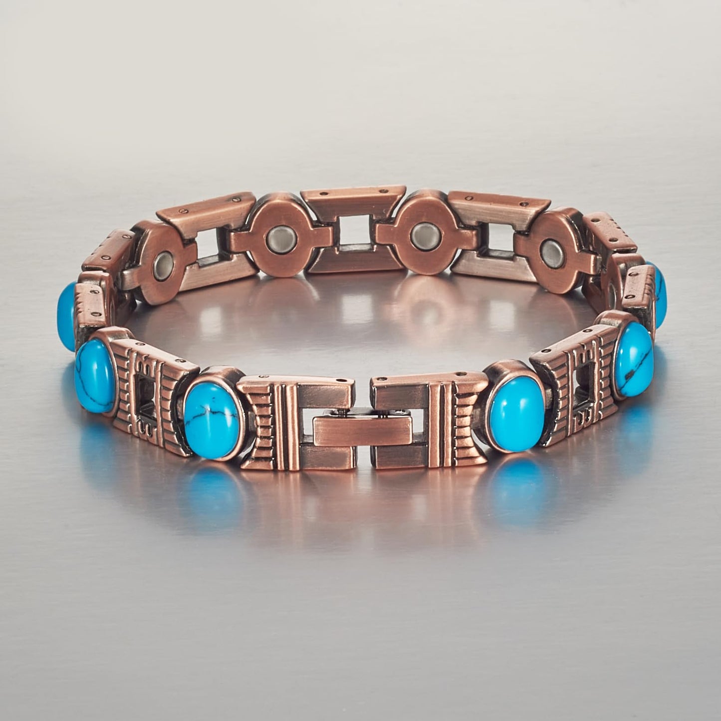EnerCoppeX Copper Magnetic Bracelet for Women - Turquoize Detox Jewelry with 3500 Gauss Magnet (H)