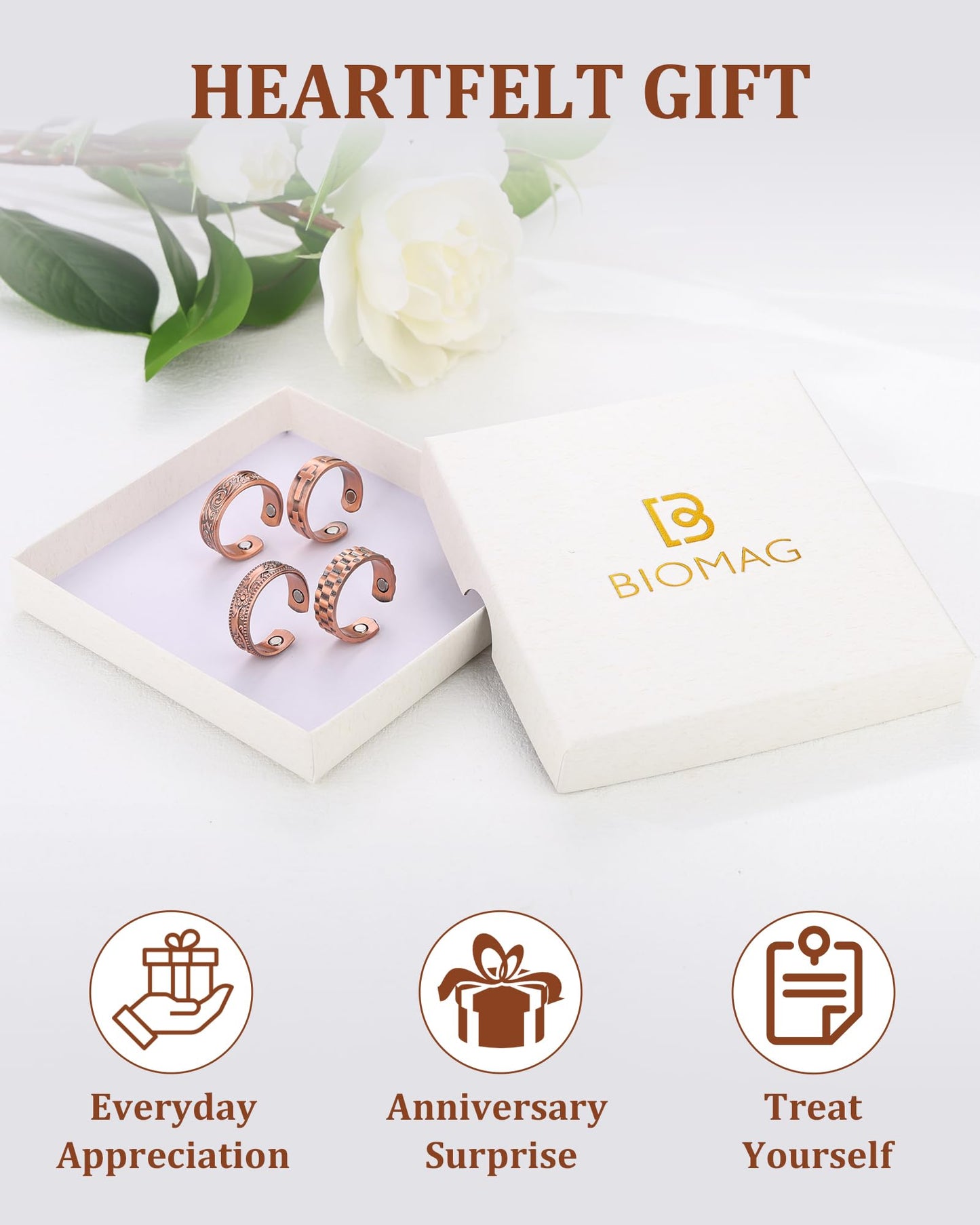 BioMag Magnetic Rings, Pure Copper Rings for Men Women, Adjustable Fingers Thumb Ring Jewelry Gift (Copper D-4Pcs)