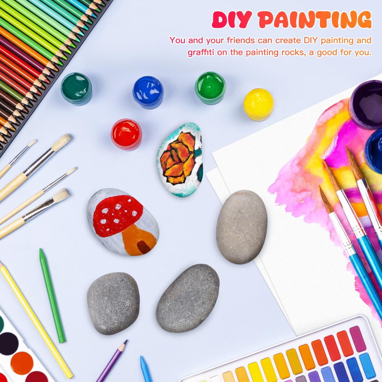 SOIMISS 20Pcs Painting Rocks Natural Flat River Stones for Crafting Smooth Surface Grey Pebbles for Mandala Art Kindness Rocks Kids DIY Projects