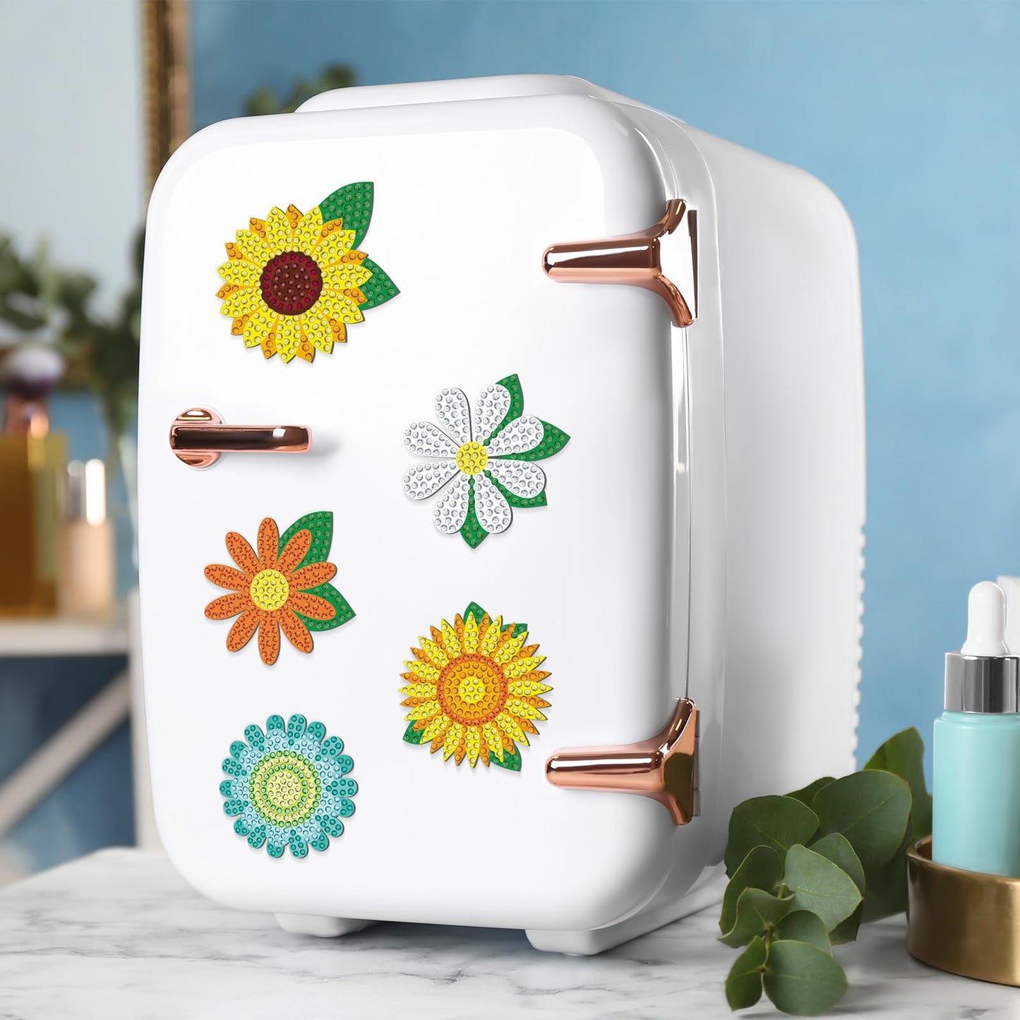Copkim 30 Pcs Diamond Art Magnets Refrigerator Easy Art Kits Fridge Diamond Painting Magnets Stickers for Adults DIY Home Decors Flower Butterfly(Daisy)