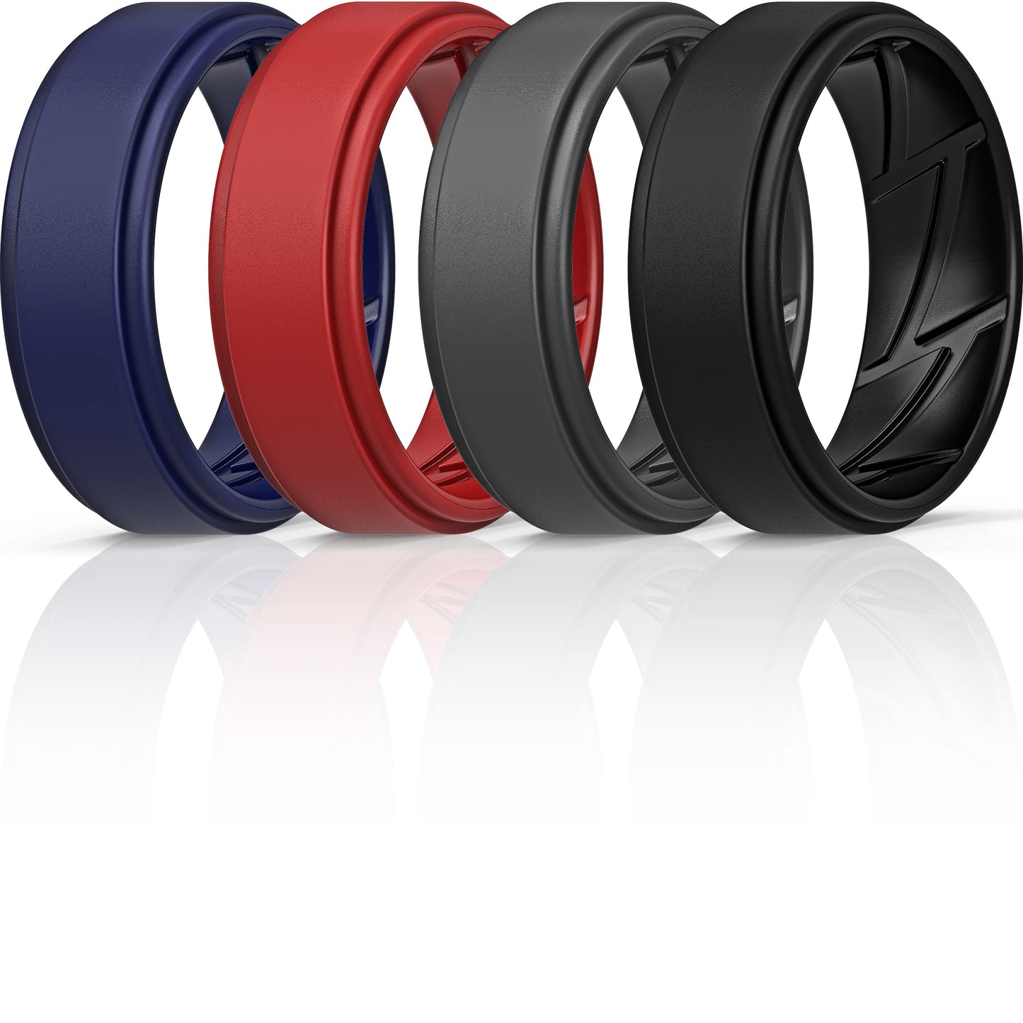 ThunderFit Silicone Wedding Rings for Men Breathable Airflow Inner Grooves, Step Edge Sleek Design Rubber Engagement Bands 8mm Wide 2mm Thick, Variety Multipack 1-7
