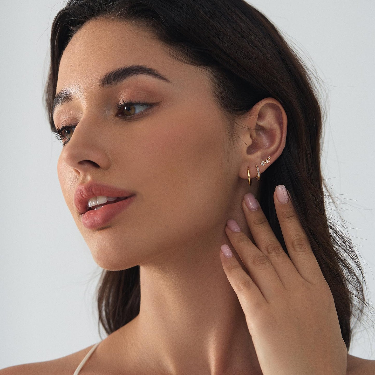 Gold Stud Earrings for Women, 3 Pairs 14K Hypoallergenic Cartilage Earrings for Multiple Piercing, Dainty Small Stackable Gold Hoop Earrings Set (Yellow Gold)