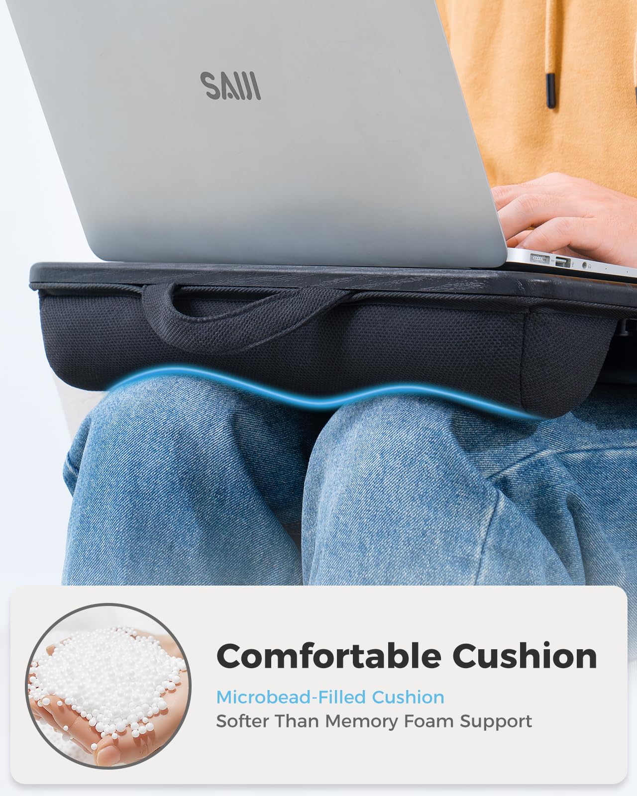 SAIJI Laptop Lap Desk, Portable Laptops Tray with Cushion, Drawer Storage, Phone Holder, 12mm Thickened Panel,Carry Handle, Computer Laptop Stand for Bed Fits Up to 15.6 Inch Laptops