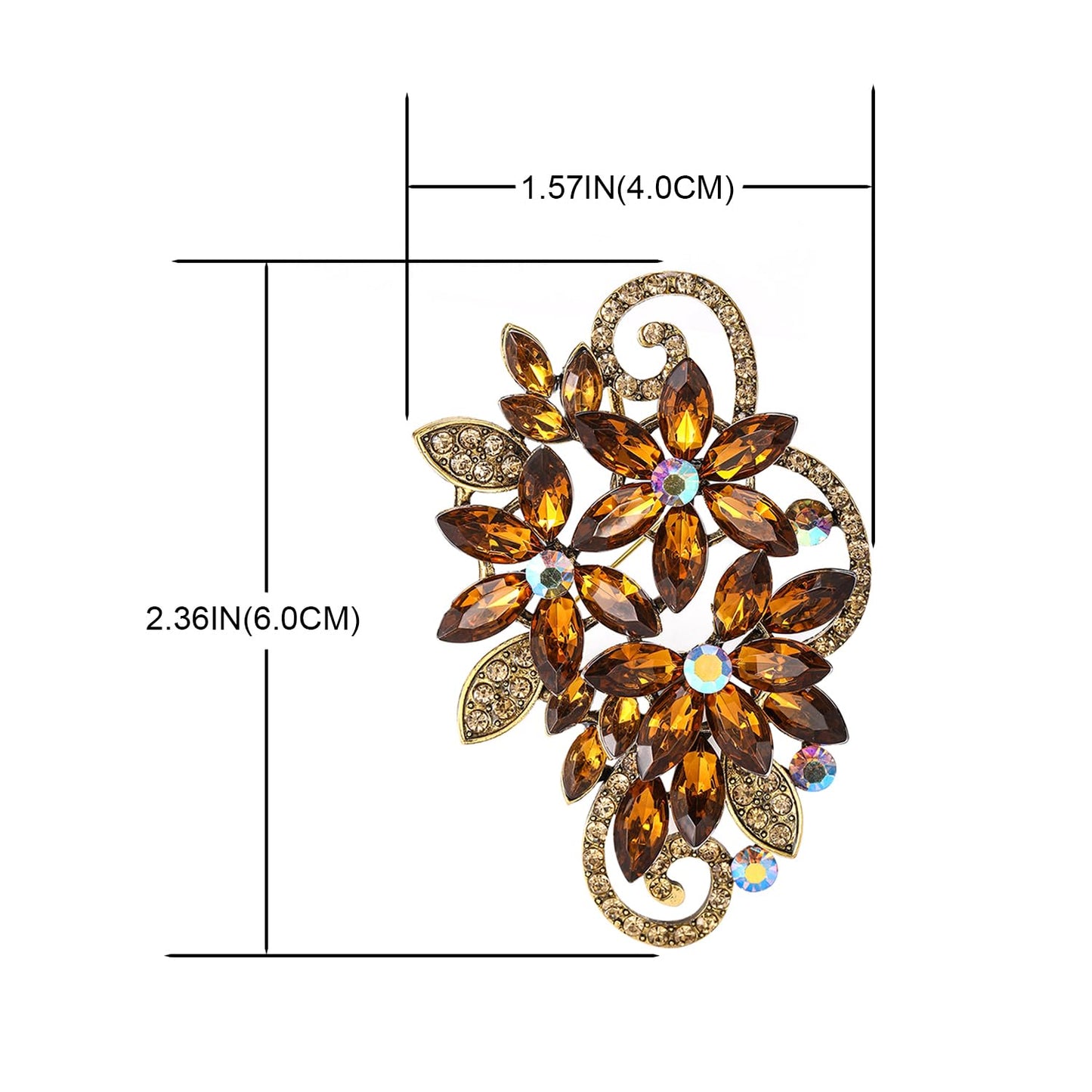 YOQUCOL Vintage Brown Austrian Crystal Rhinestone Flower Shape Brooch Pin For Women