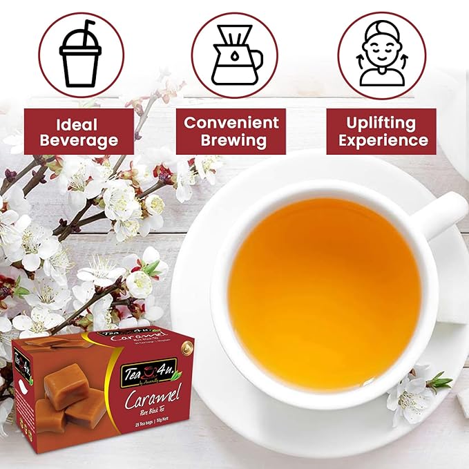 Tea4U Flavored Black Ceylon TeaBags (Caramel) - Ideal Quality from Sri Lanka's Finest Leaves and Expertly Blended - 25 Count