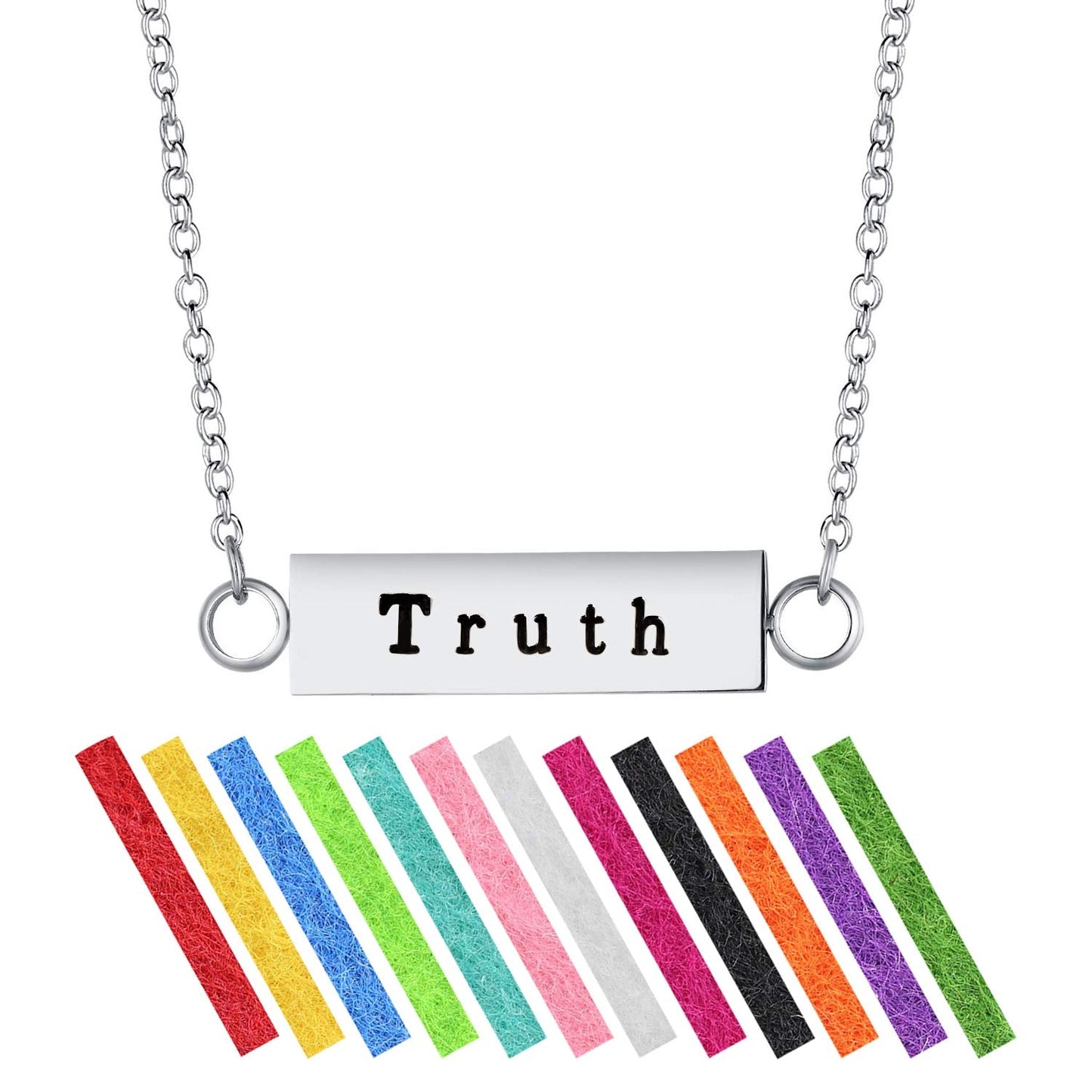 Wild Essentials "Truth" Essential Oil Diffuser Bar Necklace Gift Set - Includes Aromatherapy Pendant, 24" Stainless Steel Chain, 12 Color Refill Pads