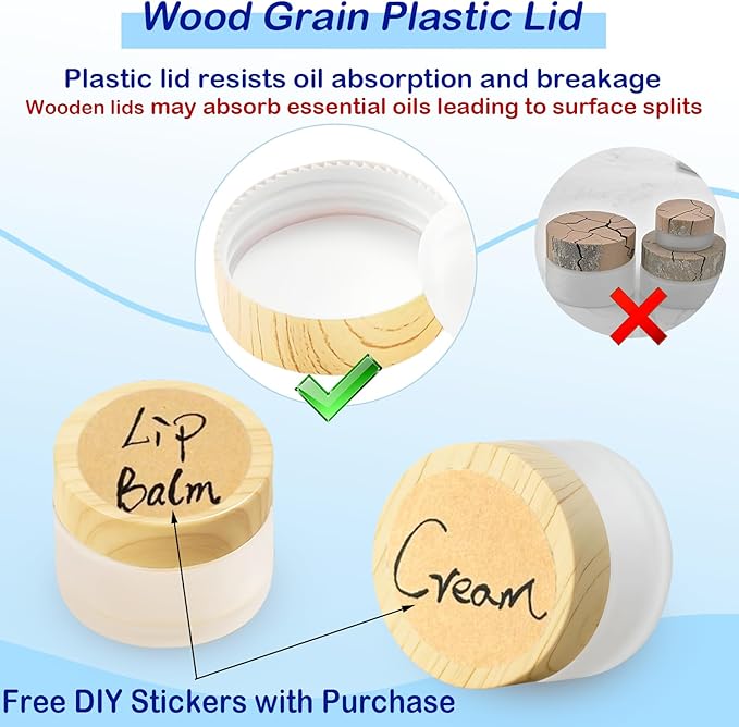 1/2 oz Glass Jars with Lids 12Pcs Frosted Glass Lip Balm Containers Cosmetic Containers Cream Box for Lotion Cream Lip Balm Eyeshadow, Spatulas,Stickers