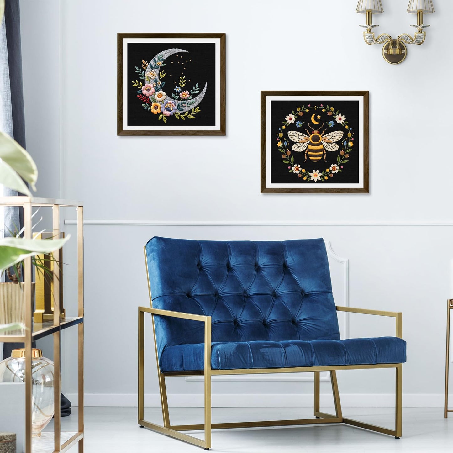 ERKOON Embroidery Kit for Beginners, 2 Set Flower Cross Stitch Set Include Embroidery Cloth Hoops Threads for Craft Lover Hand Stitch with Embroidery Skill Techniques (Bee Moon)
