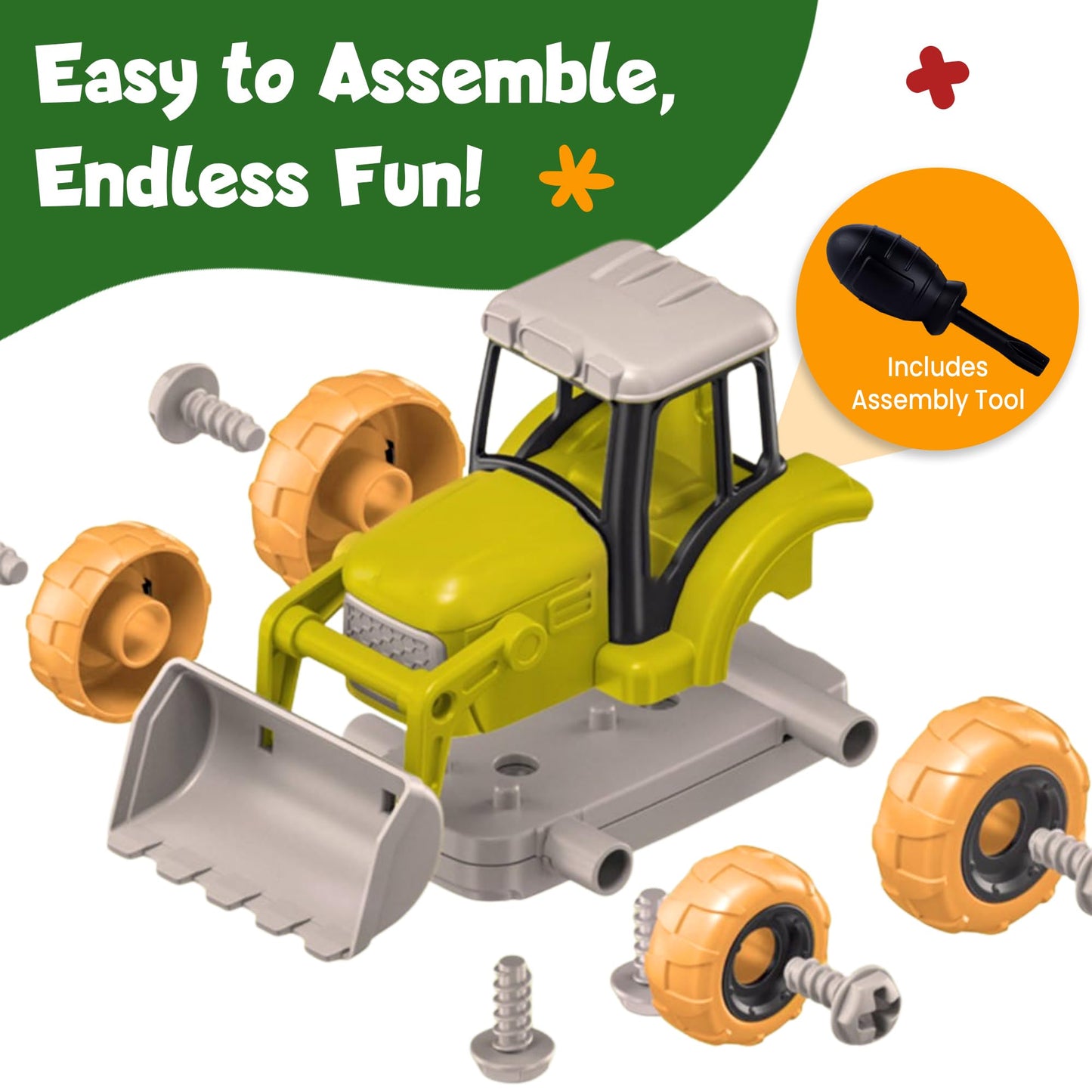 Take-Apart Tractor STEM Kit with Drill - DIY Farm Playset, Educational Construction Toy for Boys & Girls Ages 3–6, Solid Colors Gift
