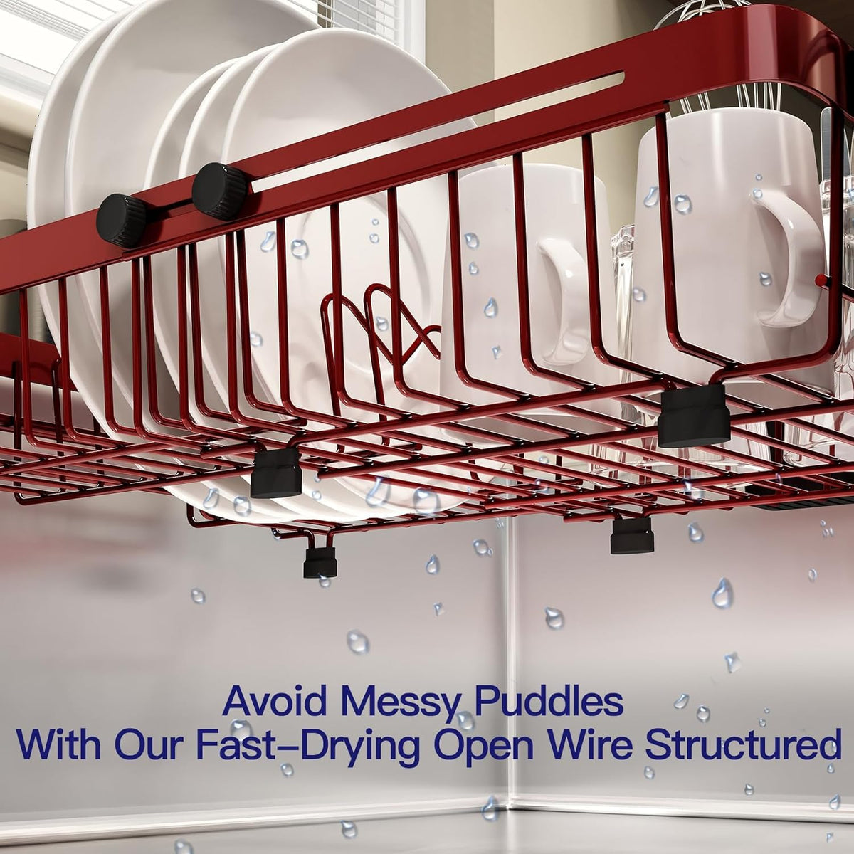 Red Dish Drying Rack Over The Sink with Utensil Holder