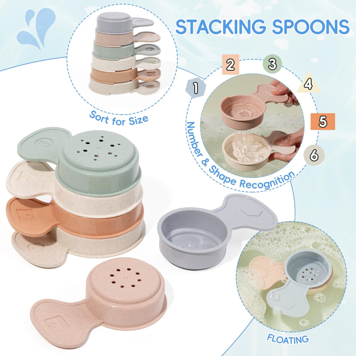 Silicone Color and Shape Sorting & Stacking Toys & 16PCS Baby Bath Toys
