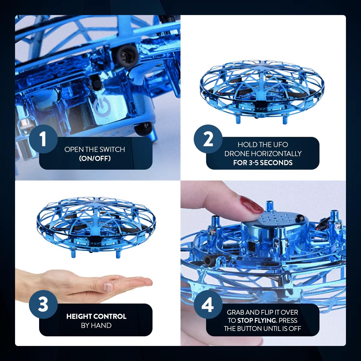 World Tech Toys Intelli UFO - UFO Drone Motion Sensing Helicopter - Easy to Fly Toy for Boys Girls or Kids (Blue)
