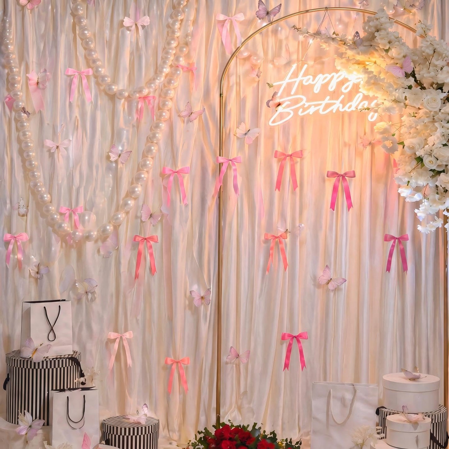 Canlierr 48 Pcs Pastel Tie Bows Satin Ribbon Bows with Twist Tie Craft for Wedding Wall Backdrop Decorations Birthday Wrapping Party Decor (5 x 7 Inch,Pink)