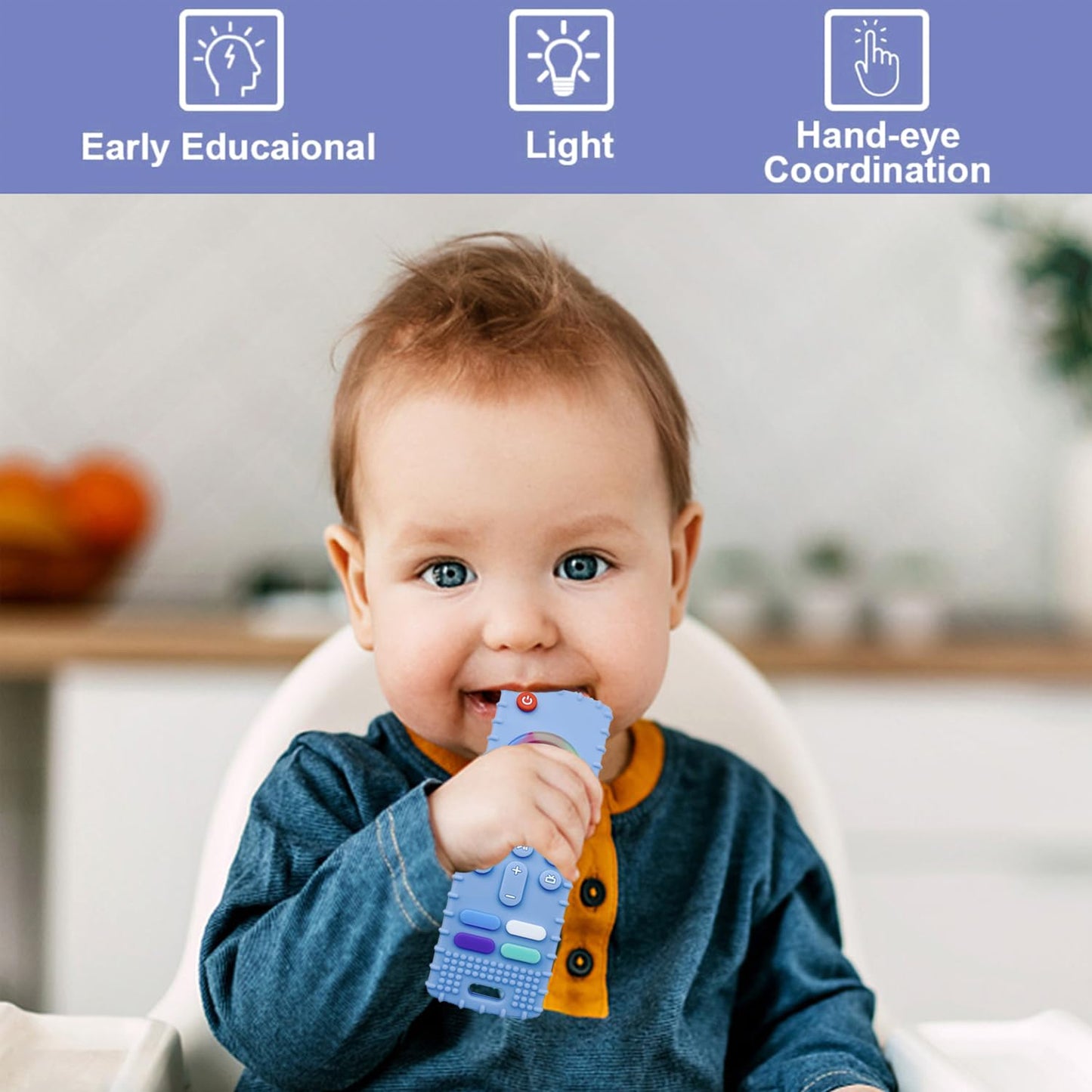 ERSIHUA 2-Pack Baby Teething Toys-TV Remote Control Shape Silicone Infants Teething Toys for Babies 0-18 Months,BPA-Free (Black+Blue)