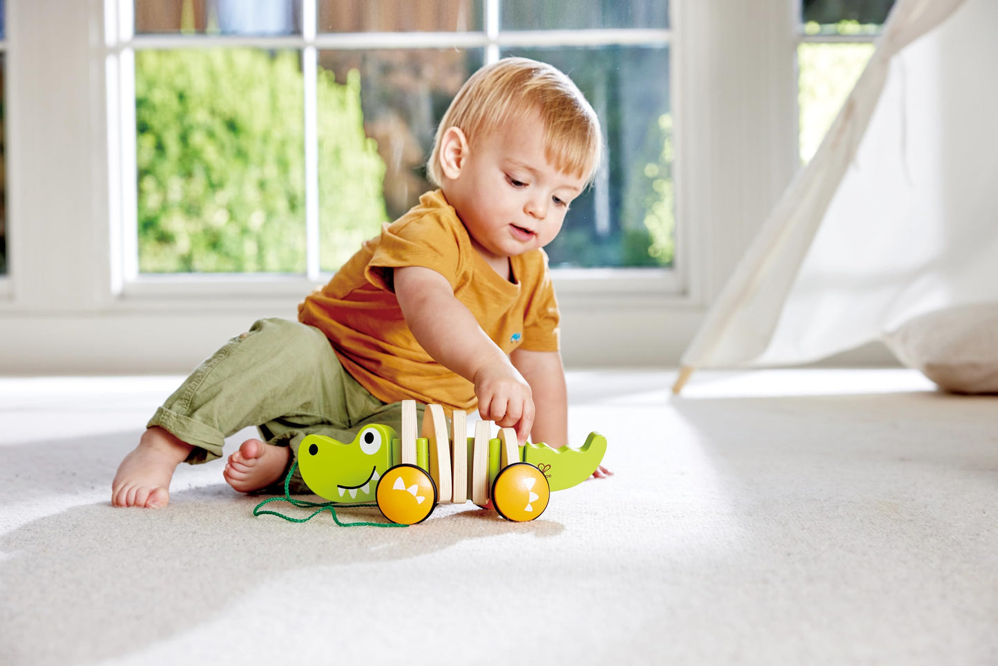 Hape Wooden Walk-A-Long Croc for Babies| Pull & Pull Walking Toy for Toddlers 12 Months and Up