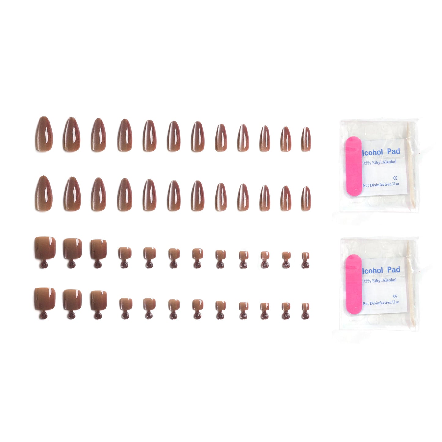 YTETUOE Press On Nails, 48pcs Hands and Feet Full Set Kit with Gel DIY Tools, Chocolate Brown Style, Salon-Quality Fake Nails Tip
