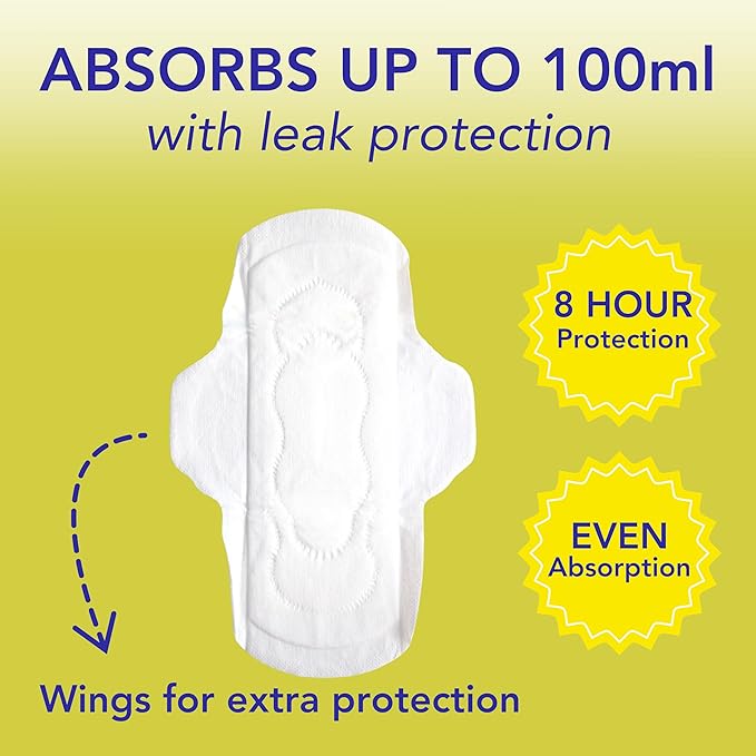 Marlow 100% Organic Cotton Pads - Free from plastic, fragrance, dyes, chlorine-bleaching, Ultra Soft, Leak Proof, Super Absorbent with extra sticky wings, Regular (Day Time), White