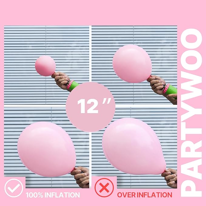 PartyWoo Pink and White Balloons 65pcs 12 Inch Light Pastel Baby Metallic Pearl Pink Matte White Confetti Balloons for Gender Reveal Wedding Bridal Girl Baby Shower Princess Birthday Party Decorations